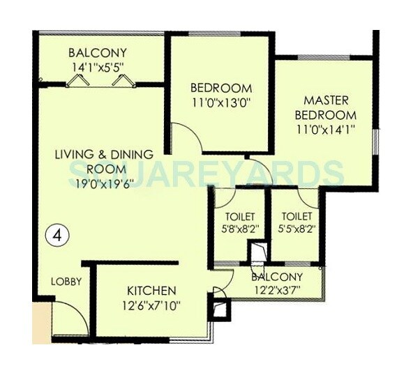 Floor plan of 2 BHK 555 Sq. Ft. Apartment in Paranjape Blue Ridge, Pune