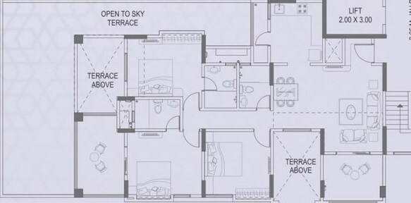 Floor plan of 3 BHK 1300 Sq. Ft. Apartment in Paranjape Crystal Tower, Pune