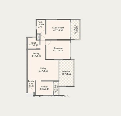 Floor plan of 2 BHK 1002 Sq. Ft. Apartment in Paranjape Forest Trails High Gardens, Pune
