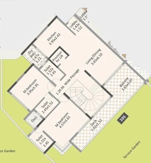 Floor plan of 2 BHK 1092 Sq. Ft. Apartment in Paranjape Forest Trails High Gardens, Pune