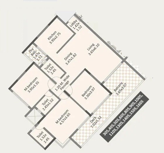 Floor plan of 3 BHK 1434 Sq. Ft. Apartment in Paranjape Forest Trails High Gardens, Pune