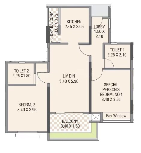 Floor plan of 2 BHK 895 Sq. Ft. Apartment in Paranjape Forest Trails Swaniketan, Pune