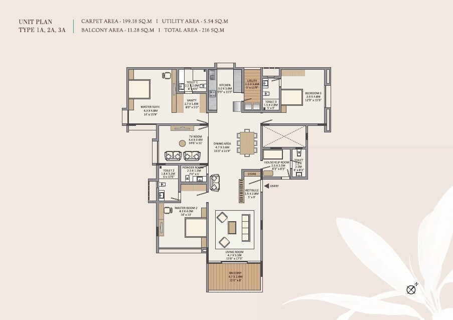 Floor plan of 3 BHK 2325 Sq. Ft. Apartment in Paranjape Forest Trails The Orchard Residences, Pune