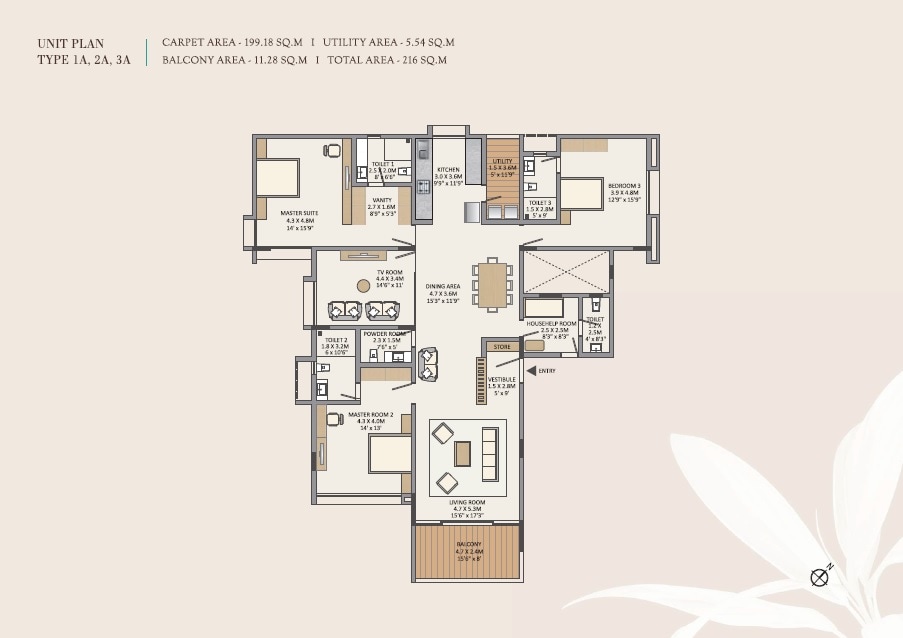 Floor plan of 3 BHK 2325 Sq. Ft. Apartment in Paranjape Forest Trails The Orchard Residences, Pune