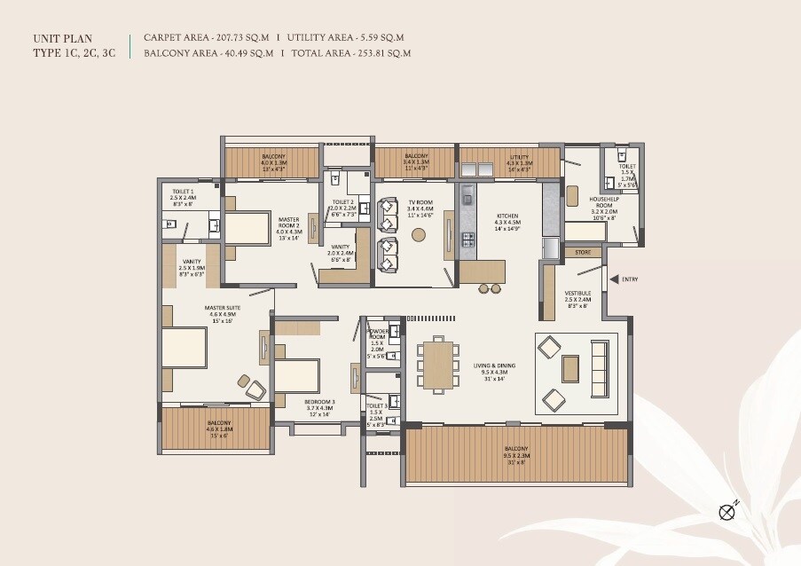 Floor plan of 3 BHK 2734 Sq. Ft. Apartment in Paranjape Forest Trails The Orchard Residences, Pune
