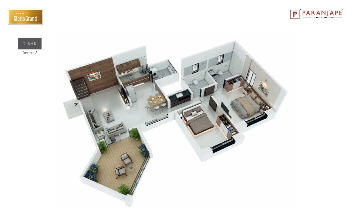 Floor plan of 2 BHK 549 Sq. Ft. Apartment in Paranjape Gloria Grand, Pune