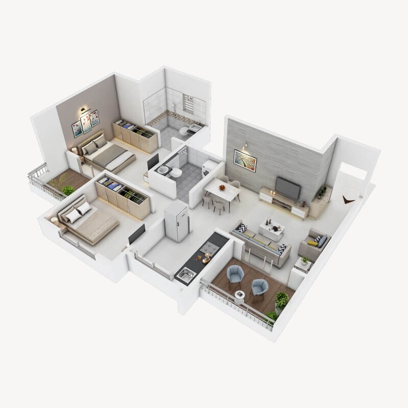 Floor plan of 2 BHK 636 Sq. Ft. Apartment in Paranjape Madhukosh Phase III, Pune