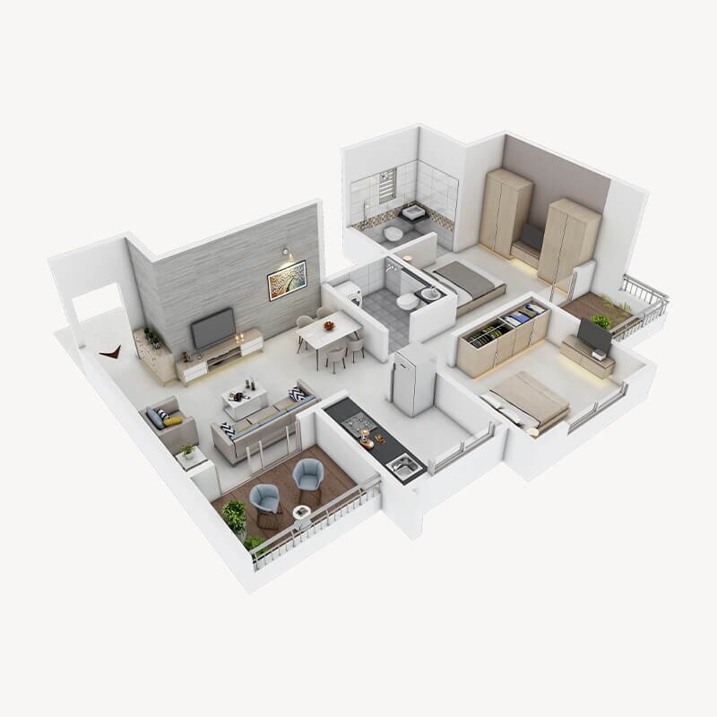 Floor plan of 2 BHK 637 Sq. Ft. Apartment in Paranjape Madhukosh Phase III, Pune