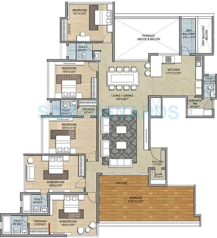 Floor plan of 5 BHK 3723 Sq. Ft. Apartment in Paranjape Punarvasu, Pune