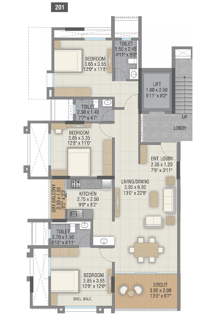 3 BHK 1218 Sq. Ft. Apartment in Paranjape Sahil