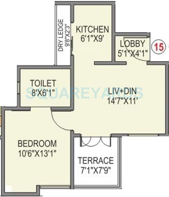 Floor plan of 1 BHK 505 Sq. Ft. Apartment in Paranjape Schemes Athashri Pune, Pune