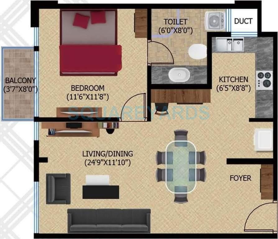Floor plan of 1 BHK 749 Sq. Ft. Apartment in Paranjape Schemes Athashri Pune, Pune