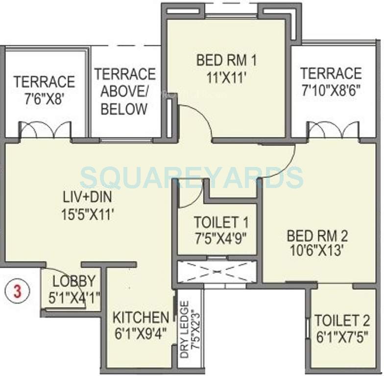 Floor plan of 2 BHK 780 Sq. Ft. Apartment in Paranjape Schemes Athashri Pune, Pune