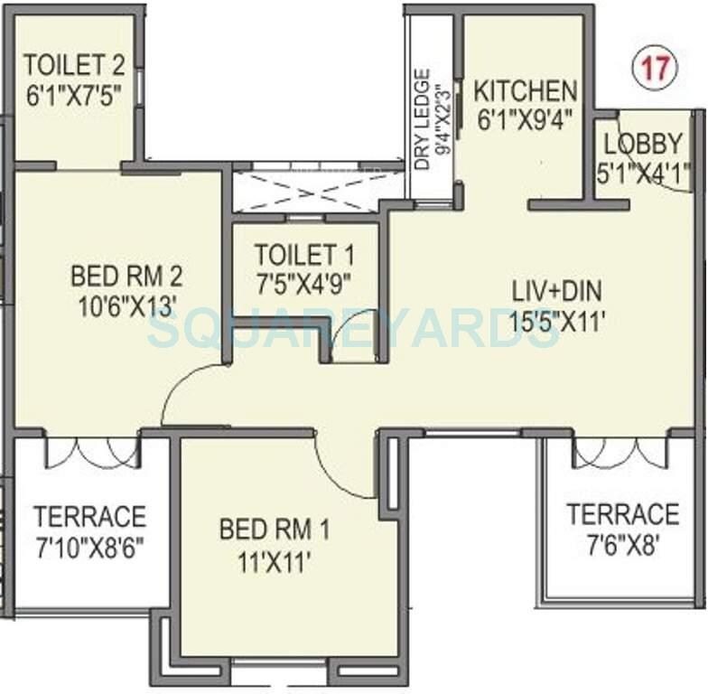 Floor plan of 2 BHK 785 Sq. Ft. Apartment in Paranjape Schemes Athashri Pune, Pune