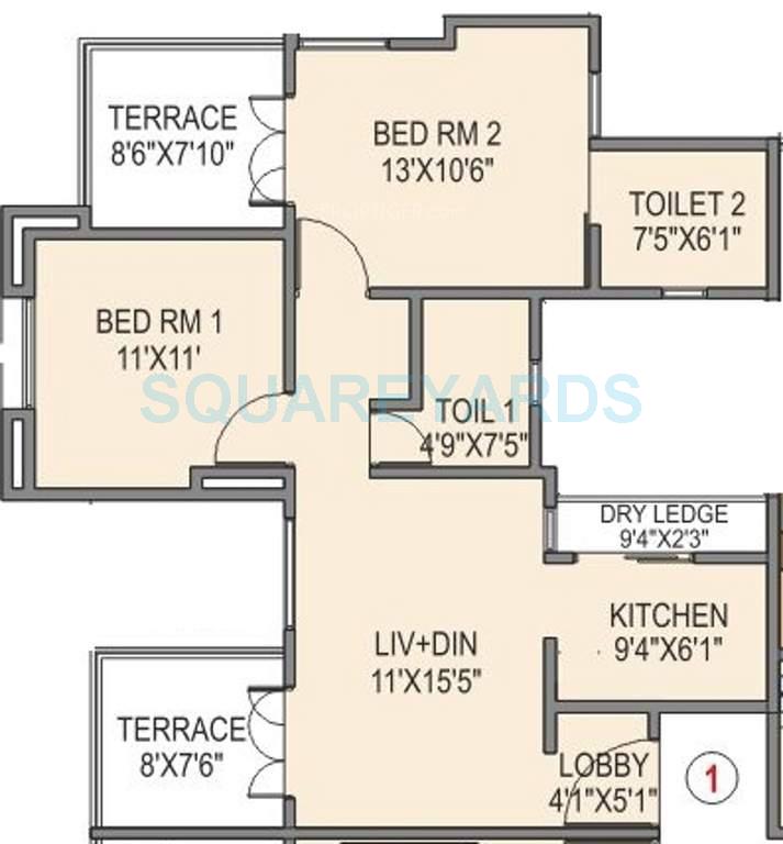 Floor plan of 2 BHK 791 Sq. Ft. Apartment in Paranjape Schemes Athashri Pune, Pune