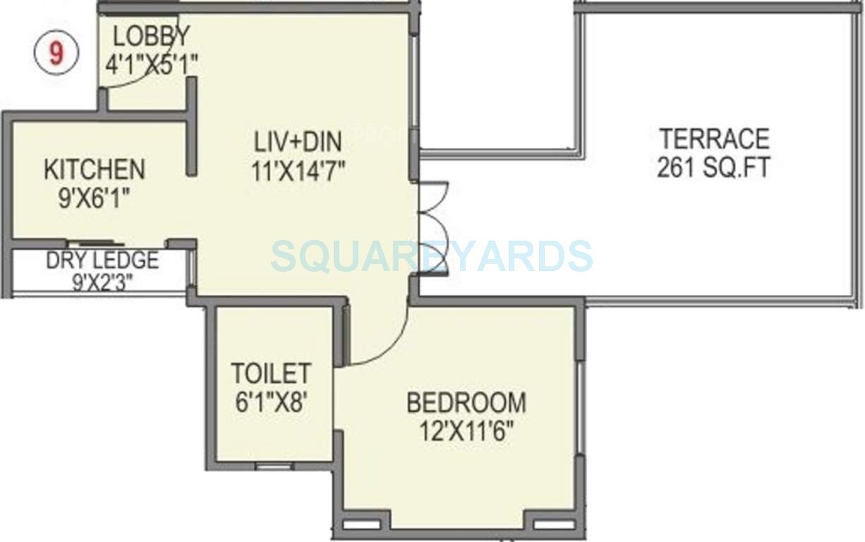Floor plan of 1 BHK 657 Sq. Ft. Apartment in Paranjape Schemes Athashri Pune, Pune