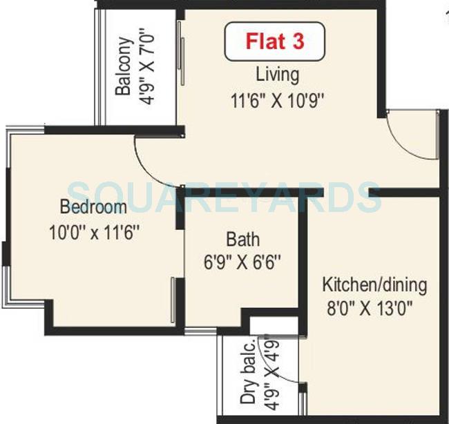 Floor plan of 1 BHK 353 Sq. Ft. Apartment in Paranjape Schemes Athashri Xion, Pune
