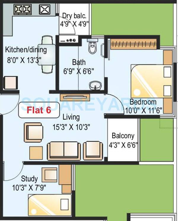 Floor plan of 1 BHK 503 Sq. Ft. Apartment in Paranjape Schemes Athashri Xion, Pune