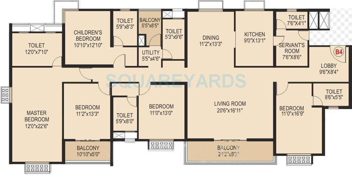 Floor plan of 5 BHK 3030 Sq. Ft. Apartment in Paranjape Schemes Blue Ridge, Pune