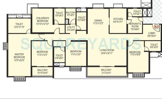 Floor plan of 5 BHK 2740 Sq. Ft. Apartment in Paranjape Schemes Blue Ridge, Pune