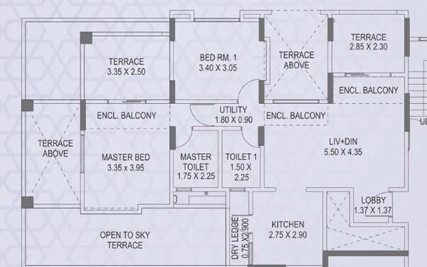 Floor plan of 2 BHK 644 Sq. Ft. Apartment in Paranjape Schemes Crystal Towers, Pune