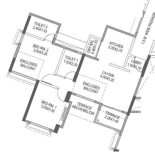 Floor plan of 2 BHK 517 Sq. Ft. Apartment in Paranjape Schemes Forest Trails, Pune