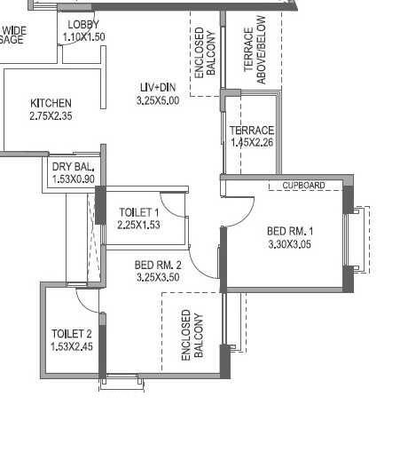Floor plan of 2 BHK 783 Sq. Ft. Apartment in Paranjape Schemes Forest Trails, Pune