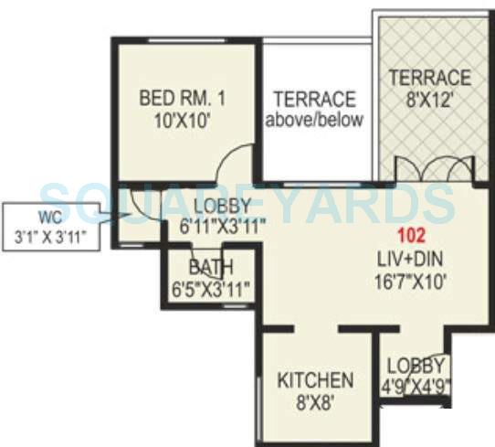 Floor plan of 1 BHK 469 Sq. Ft. Apartment in Paranjape Schemes Madhukosh, Pune