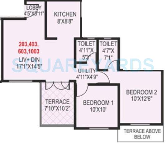 Floor plan of 2 BHK 636 Sq. Ft. Apartment in Paranjape Schemes Madhukosh, Pune