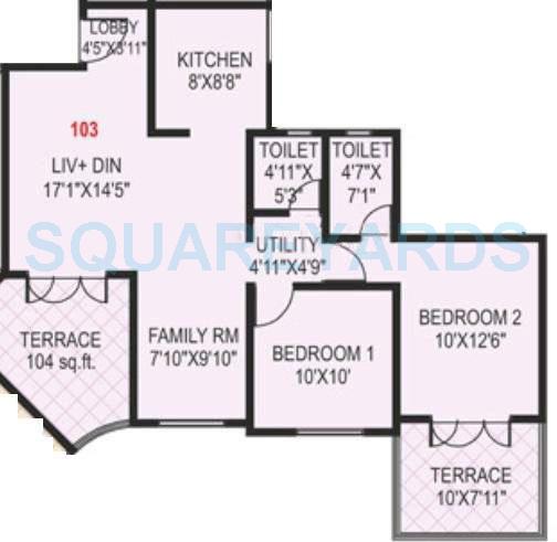 Floor plan of 2 BHK 637 Sq. Ft. Apartment in Paranjape Schemes Madhukosh, Pune