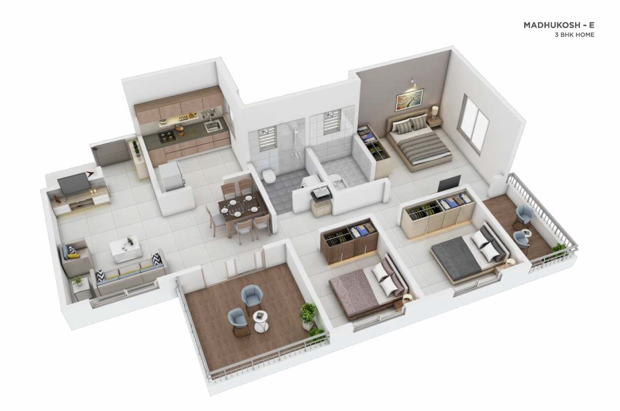 Floor plan of 2 BHK 706 Sq. Ft. Apartment in Paranjape Schemes Madhukosh, Pune