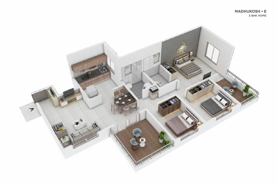 Floor plan of 2 BHK 715 Sq. Ft. Apartment in Paranjape Schemes Madhukosh, Pune