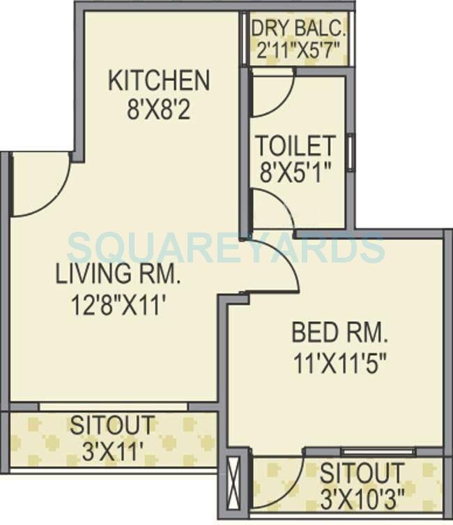 1 BHK 600 Sq. Ft. Apartment