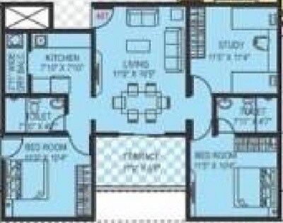 Floor plan of 3 BHK 1378 Sq. Ft. Apartment in Paranjape Schemes Pratham, Pune