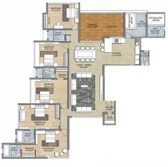 Floor plan of 5 BHK 3539 Sq. Ft. Apartment in Paranjape Schemes Punarvasu, Pune