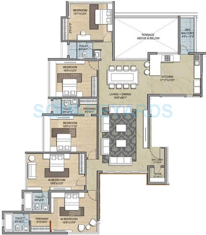 Floor plan of 5 BHK 3600 Sq. Ft. Apartment in Paranjape Schemes Punarvasu, Pune