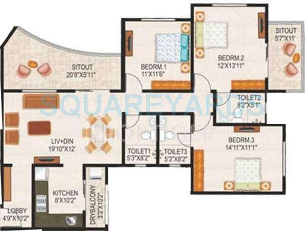 3 BHK 1188 Sq. Ft. Apartment in Paranjape Schemes The Highlands
