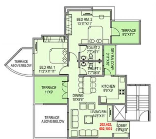 2 BHK 1062 Sq. Ft. Apartment