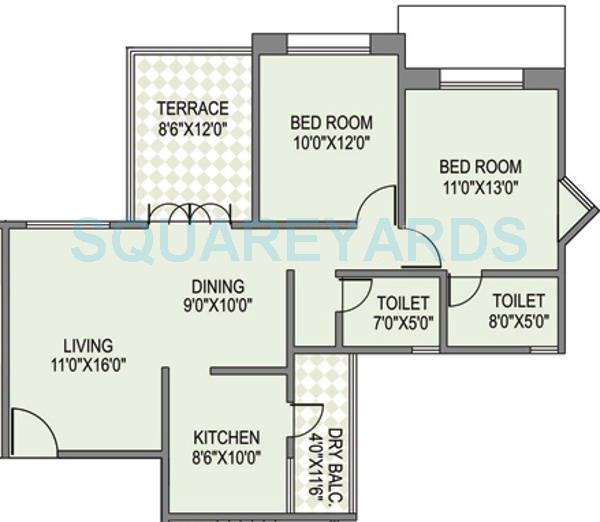 Floor plan of 2 BHK 2163 Sq. Ft. Apartment in Paranjape Schemes Yuthika, Pune