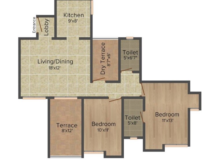 Floor plan of 2 BHK 704 Sq. Ft. Apartment in Paranjape Swapna Samrat, Pune