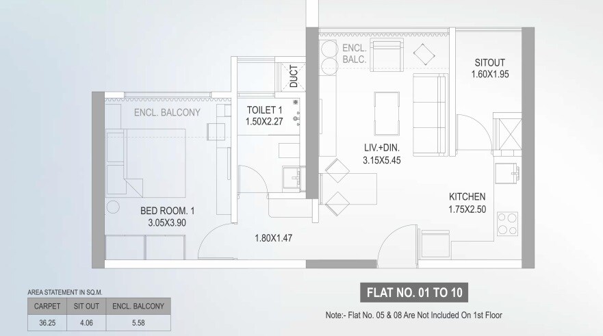 Floor plan of 1 BHK 390 Sq. Ft. Apartment in Paranjape The Lofts, Pune