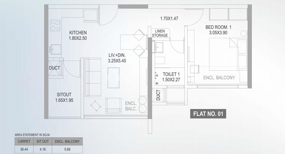 Floor plan of 1 BHK 392 Sq. Ft. Apartment in Paranjape The Lofts, Pune
