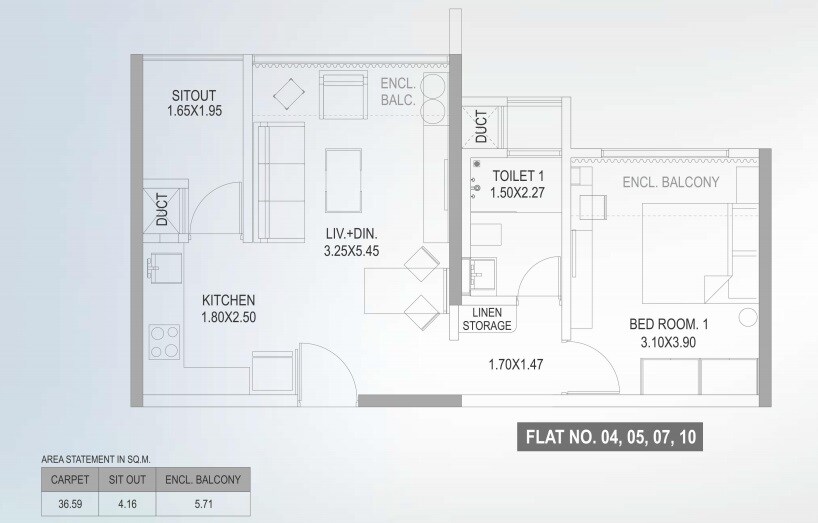 Floor plan of 1 BHK 394 Sq. Ft. Apartment in Paranjape The Lofts, Pune