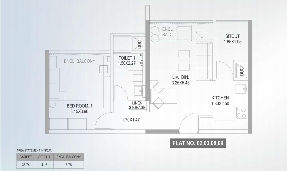 Floor plan of 1 BHK 395 Sq. Ft. Apartment in Paranjape The Lofts, Pune
