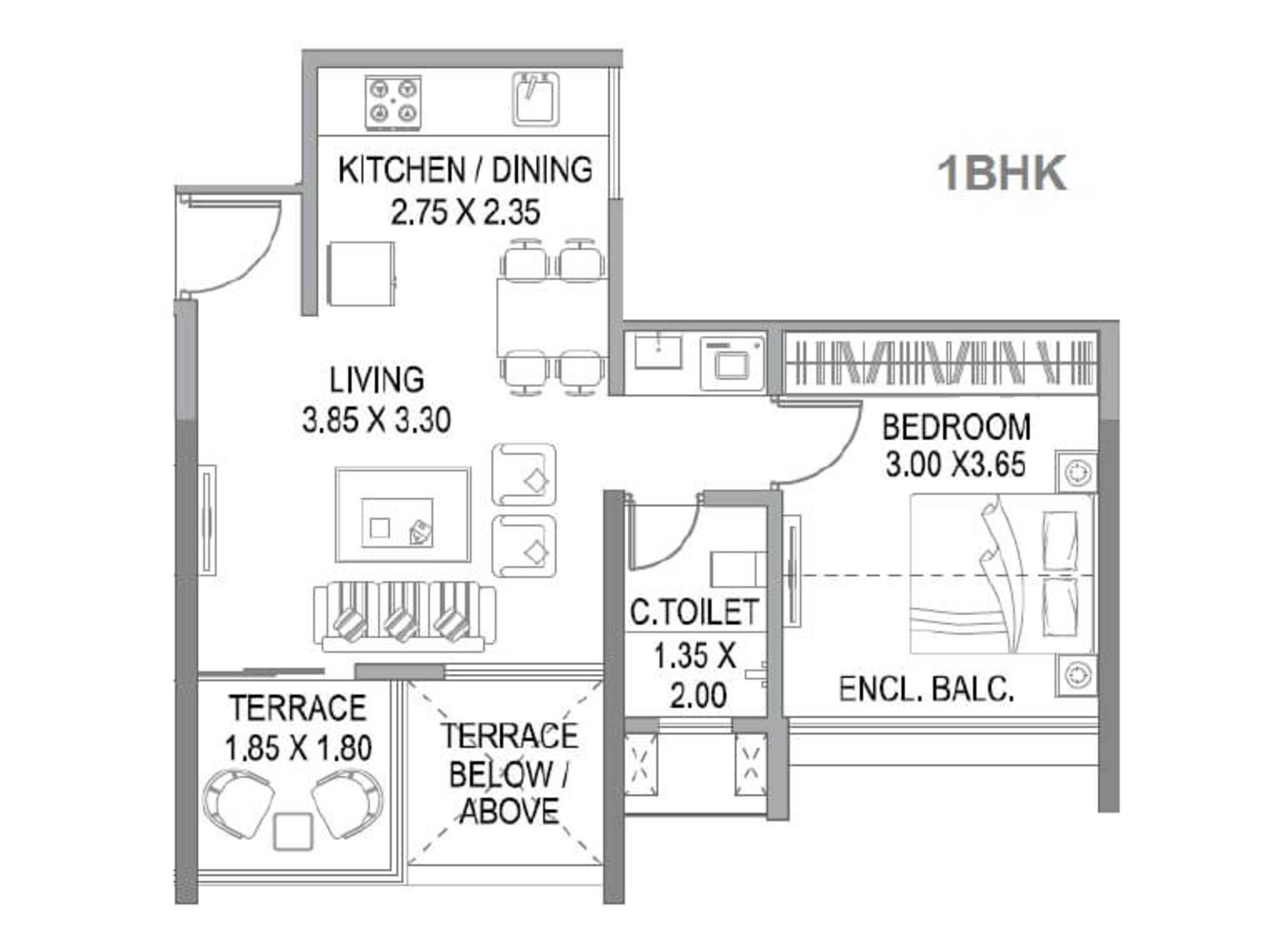 paranjape trident towers apartment 1bhk 445sqft 1