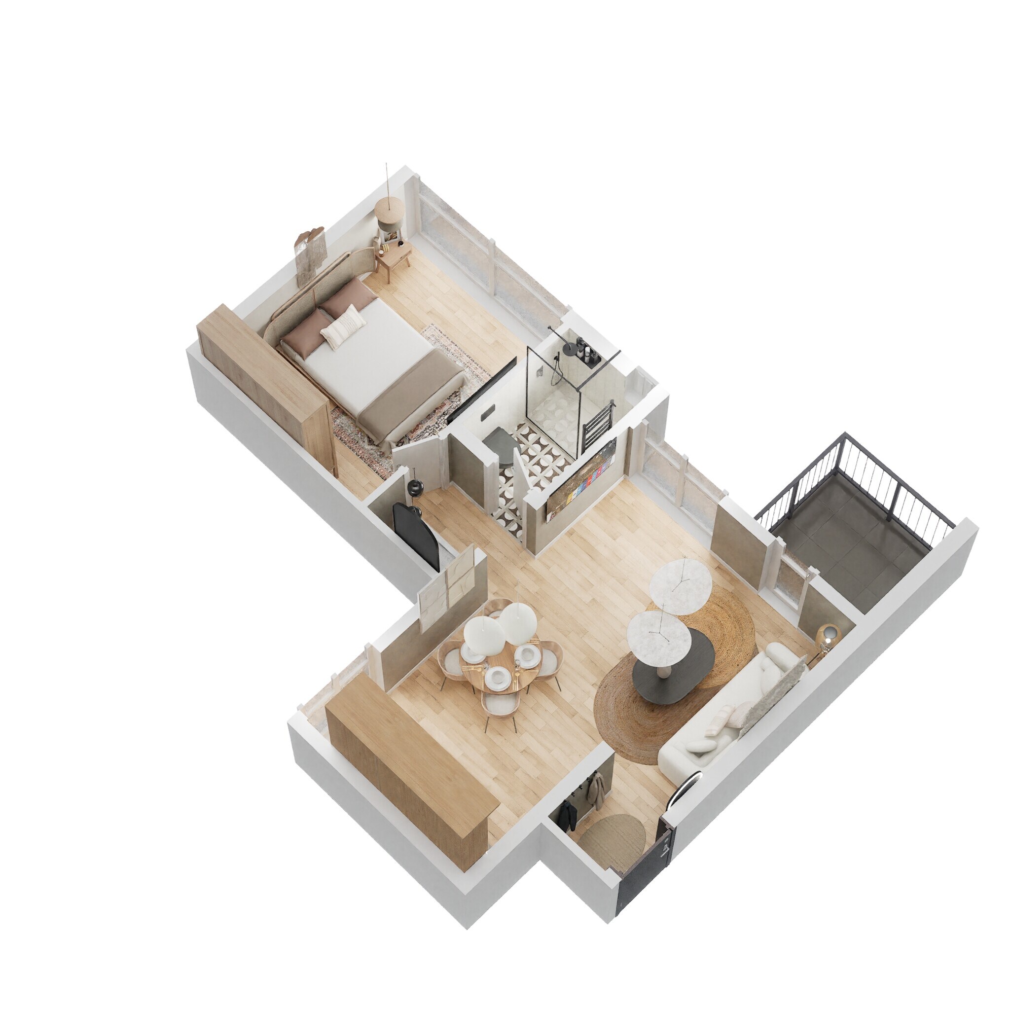 Floor plan of 1 BHK 455 Sq. Ft. Apartment in Paranjape Trident Twin Towers, Pune