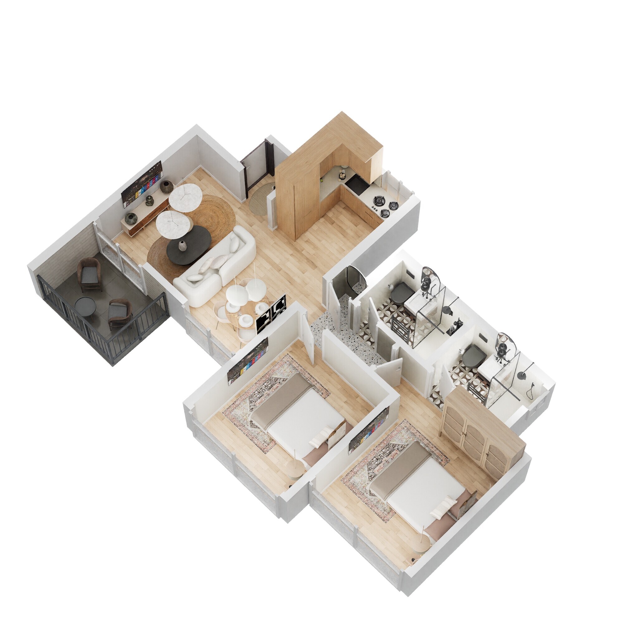 Floor plan of 2 BHK 694 Sq. Ft. Apartment in Paranjape Trident Twin Towers, Pune