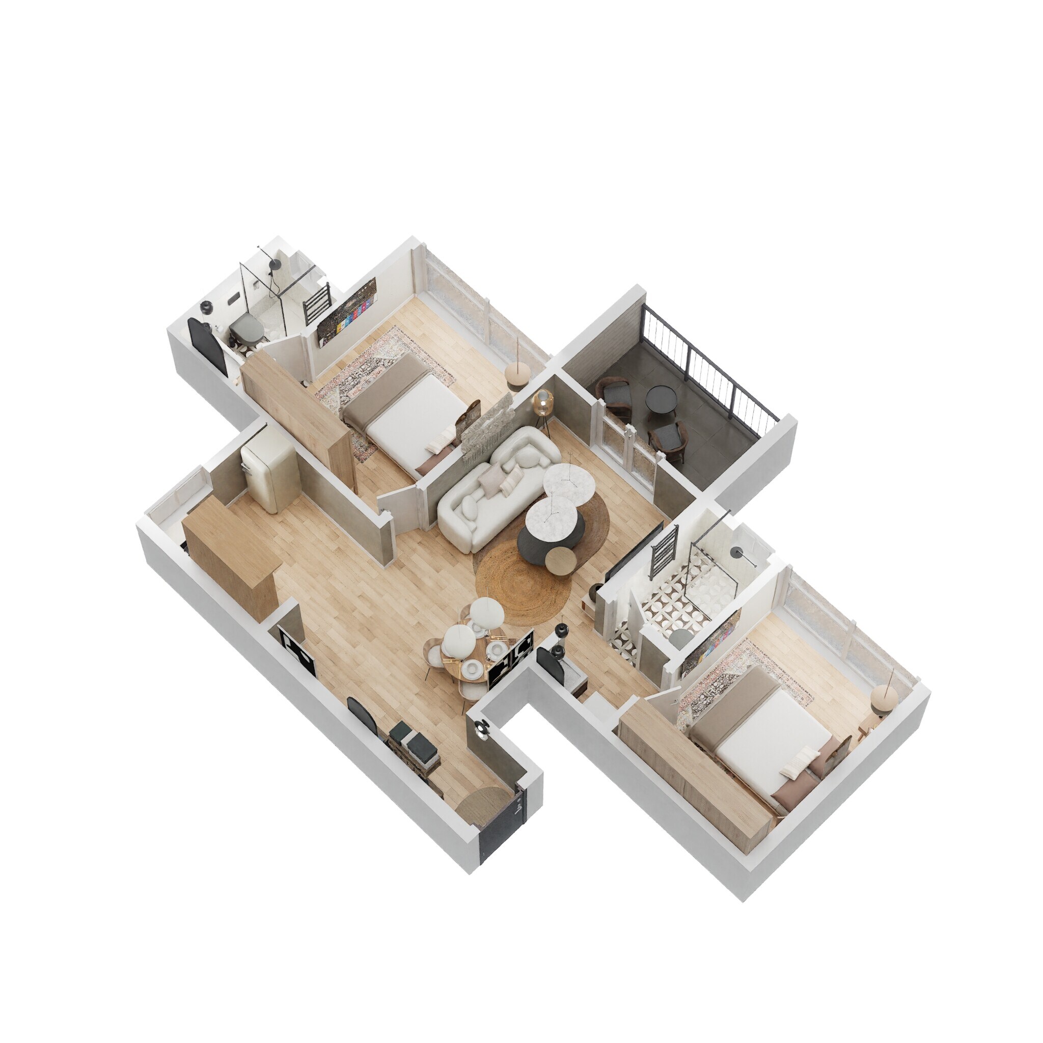 Floor plan of 2 BHK 731 Sq. Ft. Apartment in Paranjape Trident Twin Towers, Pune