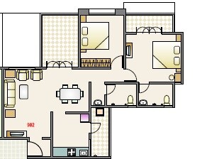 Floor plan of 2 BHK 1100 Sq. Ft. Apartment in Paranjape Yuthika Apartment, Pune