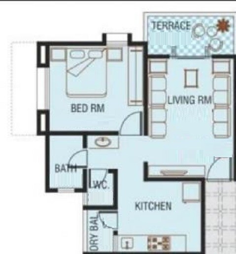 Floor plan of 1 BHK 600 Sq. Ft. Apartment in Paras Delicia, Pune